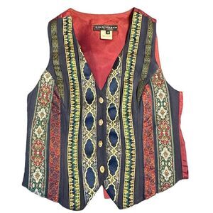 Vintage Tina Hagen brocade tapestry pointed vest waistcoat size Small